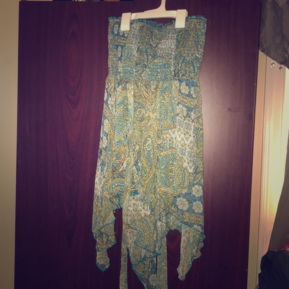 Flower pattern strapless shirt size L